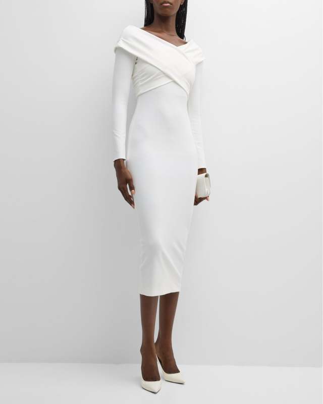 Off-Shoulder Bodycon Jersey Midi Dress